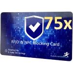 MakakaOnTheRun 75x RFID Blocker Karte (3fach geprüft: DEKRA + EMV + HF-Labor) 360° Schutzkarte für Geldbörse - NFC Blocker Karte - Schutzkarte gegen Datenklau - RFID Blocker Card