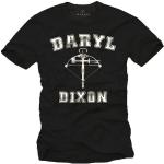 Schwarze Sportliche Kurzärmelige Makaya The Walking Dead Daryl Dixon Rundhals-Ausschnitt T-Shirts aus Baumwolle für Herren Größe 5 XL 