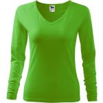 Apfelgrüne Langärmelige Malfini V-Ausschnitt T-Shirts aus Jersey für Damen Größe XL 