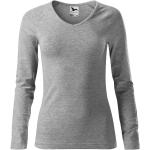 Dunkelgraue Melierte Langärmelige Malfini V-Ausschnitt T-Shirts aus Jersey für Damen Größe XL 