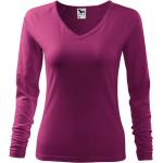 Fuchsiafarbene Langärmelige Malfini V-Ausschnitt T-Shirts aus Jersey für Damen Größe L 