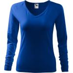 Royalblaue Langärmelige Malfini V-Ausschnitt T-Shirts aus Jersey für Damen Größe L 
