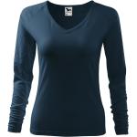 Marineblaue Langärmelige Malfini V-Ausschnitt T-Shirts aus Jersey für Damen Größe M 