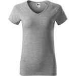 Dunkelgraue Melierte Malfini V-Ausschnitt T-Shirts aus Jersey für Damen Größe M 