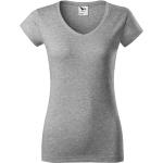 Dunkelgraue Melierte Malfini V-Ausschnitt T-Shirts aus Baumwolle für Damen Größe XL 
