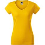 Gelbe Malfini V-Ausschnitt T-Shirts aus Baumwolle für Damen Größe M 