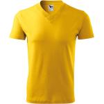 Gelbe Melierte Malfini V-Ausschnitt T-Shirts aus Baumwolle für Herren Größe L 