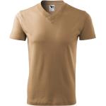 Sandfarbene Melierte Malfini V-Ausschnitt T-Shirts aus Jersey für Herren Größe S 