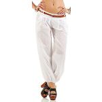 Weiße Unifarbene Malito Freizeithosen mit Gürtel aus Kunstleder für Damen Größe L 