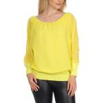 Gelbe Langärmelige Malito Rundhals-Ausschnitt Tunika-Blusen aus Chiffon für Damen Größe XS 