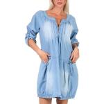 Hellblaue Bestickte Casual 3/4-ärmelige Malito V-Ausschnitt Sommerkleider aus Baumwolle mit Kapuze für Damen Einheitsgröße 