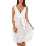 Weiße Unifarbene Casual Ärmellose Malito V-Ausschnitt Wickelkleider ohne Verschluss aus Leinen für Damen Größe XXL 
