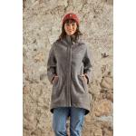 Graue Bestickte Kapuzenmäntel mit Reißverschluss aus Wolle mit Kapuze für Damen Größe L für den für den Winter 
