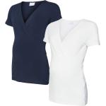 Marineblaue Bio Tiefer V-Ausschnitt T-Shirts aus Jersey für Damen Größe S 2-teilig 