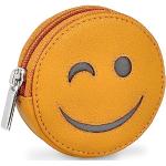 Gelbe Emoji Smiley Damenschlüsseletuis & Damenschlüsseltaschen mit Reißverschluss aus Leder zum Schulanfang 