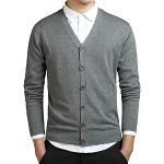 Graue Unifarbene V-Ausschnitt Herrencardigans mit Knopf aus Baumwolle Größe L für den für den Frühling 