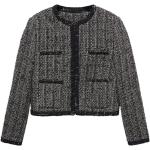 Schwarze Melierte Boucle-Jacken aus Bouclé für Damen Größe XL für den für den Winter 