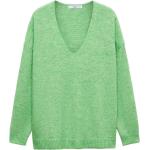 Neongrüne Melierte Langärmelige V-Ausschnitt Wollpullover aus Wolle für Damen Größe L 