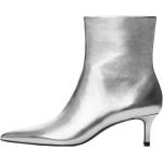 Silberne Spitze Pfennigabsatz High Heel Stiefeletten & High Heel Boots mit Reißverschluss aus Glattleder für Damen Größe 36 mit Absatzhöhe bis 3cm 