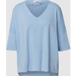 Reduzierte Blaue Unifarbene Mango V-Ausschnitt Strickpullover aus Baumwolle für Damen Größe S für den für den Herbst 