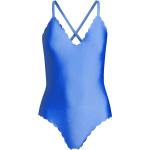 Blaue Manguun V-Ausschnitt Badeanzüge mit hohem Beinausschnitt für Damen Größe S 