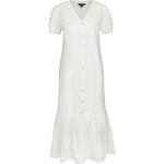 Weiße Unifarbene Manguun Collection Maxi Spitzenkleider mit Volants für Damen Größe M 