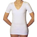 Weiße Kurzärmelige V-Ausschnitt Kurzarm-Unterhemden für Damen Größe M für den Winter 
