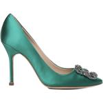 Reduzierte Grüne Elegante Manolo Blahnik Karree High Heels & Stiletto-Pumps aus Satin für Damen Größe 39,5 