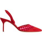 Reduzierte Rote Elegante Manolo Blahnik Spitze Slingback Pumps mit Riemchen aus Veloursleder für Damen Größe 39 mit Absatzhöhe 5cm bis 7cm 