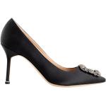 Reduzierte Schwarze Elegante Manolo Blahnik Karree High Heels & Stiletto-Pumps mit Schnalle aus Satin für Damen Größe 35 mit Absatzhöhe über 9cm 