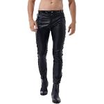 Schwarze Atmungsaktive Slim Fit Jeans mit Reißverschluss aus Leder für Herren Größe M für Partys für den für den Sommer 