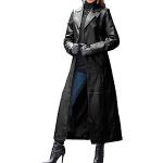 Marineblaue Gothic Winddichte Maxi Trenchcoats lang aus Leder für Damen Größe 3 XL für den für den Winter 