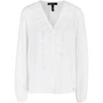 Weiße Elegante Marc Cain V-Ausschnitt Festliche Blusen mit Rüschen für Damen Größe XL 