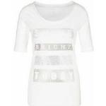 Offwhitefarbene Halblangärmelige Marc Cain Rundhals-Ausschnitt T-Shirts mit Glitzer aus Baumwolle für Damen 1-teilig 
