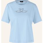 Blaue Bestickte Marc Cain Rundhals-Ausschnitt T-Shirts aus Baumwolle für Damen Größe M 