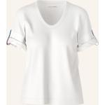 Weiße Gestreifte Marc Cain Rundhals-Ausschnitt T-Shirts aus Baumwolle für Damen Größe M 
