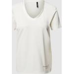 Weiße Marc Cain V-Ausschnitt T-Shirts aus Baumwolle für Damen Größe L 
