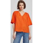Orange Unifarbene Marc O'Polo Nachhaltige V-Ausschnitt Leinenblusen aus Baumwolle für Damen Größe S 