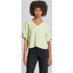 Hellgrüne Unifarbene Halblangärmelige Marc O'Polo Nachhaltige V-Ausschnitt Blusenshirts & Schlusen aus Lyocell für Damen Größe M 