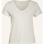 Beige Marc O'Polo Nachhaltige V-Ausschnitt T-Shirts aus Baumwolle für Damen Größe S 