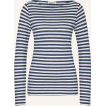 Blaue Gestreifte Langärmelige Marc O'Polo Bio Nachhaltige U-Boot-Ausschnitt Ringelshirts aus Baumwolle für Damen Größe S 