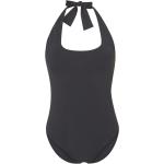 Schwarze Unifarbene V-Ausschnitt Neckholder Badeanzüge für Damen Größe XS 