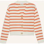 Orange Gestreifte Marc O'Polo Bio Nachhaltige V-Ausschnitt Damencardigans mit Knopf aus Baumwolle 