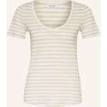 Hellgraue Gestreifte Marc O'Polo Nachhaltige V-Ausschnitt T-Shirts aus Baumwolle für Damen Größe XS 