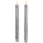 Silberne Romantische 25 cm LED Kerzen mit beweglicher Flamme strukturiert 2-teilig 