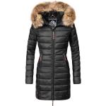 Schwarze Wasserdichte Gesteppte Marikoo Damensteppmäntel & Damenpuffercoats mit Reißverschluss aus Nylon enganliegend Größe XS für den Winter 