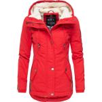 Rote Unifarbene Marikoo Winterjacken mit Kapuze für Damen Größe M für den für den Herbst 