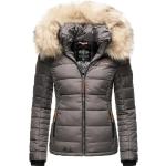 Graue Gesteppte Jacken mit Fellkapuze mit Kapuze für Damen Größe XXL für den für den Winter 