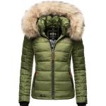 Reduzierte Olivgrüne Gesteppte Marikoo Jacken mit Fellkapuze mit Kapuze für Damen Größe XS für den für den Herbst 