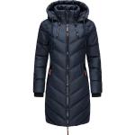 Blaue Gesteppte Marikoo Maxi Damensteppmäntel & Damenpuffercoats mit Reißverschluss aus Kunstleder mit Kapuze Größe XS für den für den Winter 